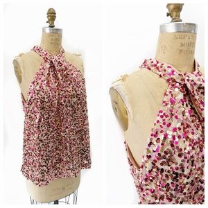 Glamorous Sequin Halter Blouse - Pink and Gold